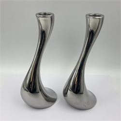 Pair of Georg Jensen chrome 'Cobra' candlesticks, with stamped maker's mark to base, H20cm
