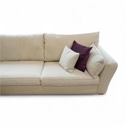Barker & Stonehouse - large corner sofa, upholstered in natural pumice fabric, with contrasting scatter cushions 