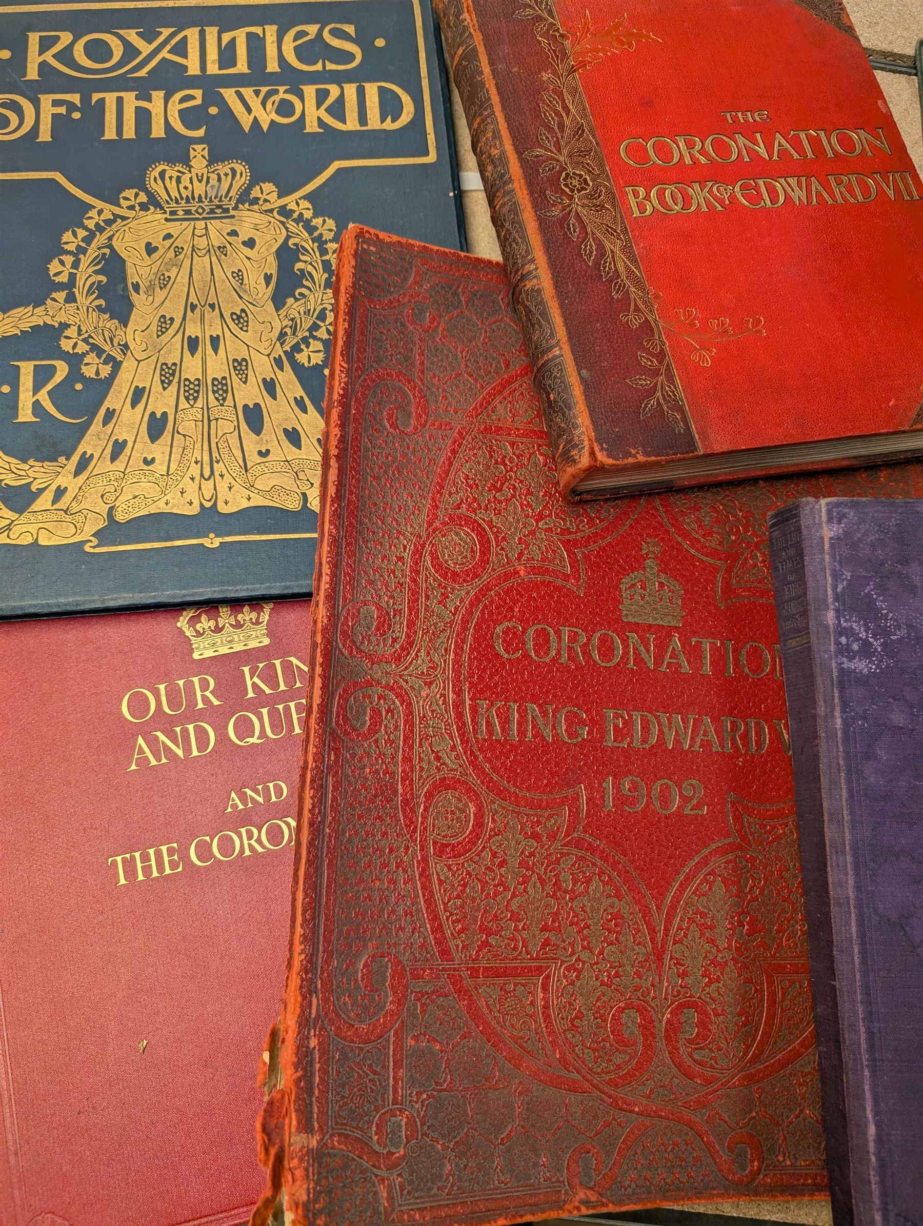 Collection of Victorian and later books, including two Punch volumes 1894 and four others, Coronation souvenir books and similar