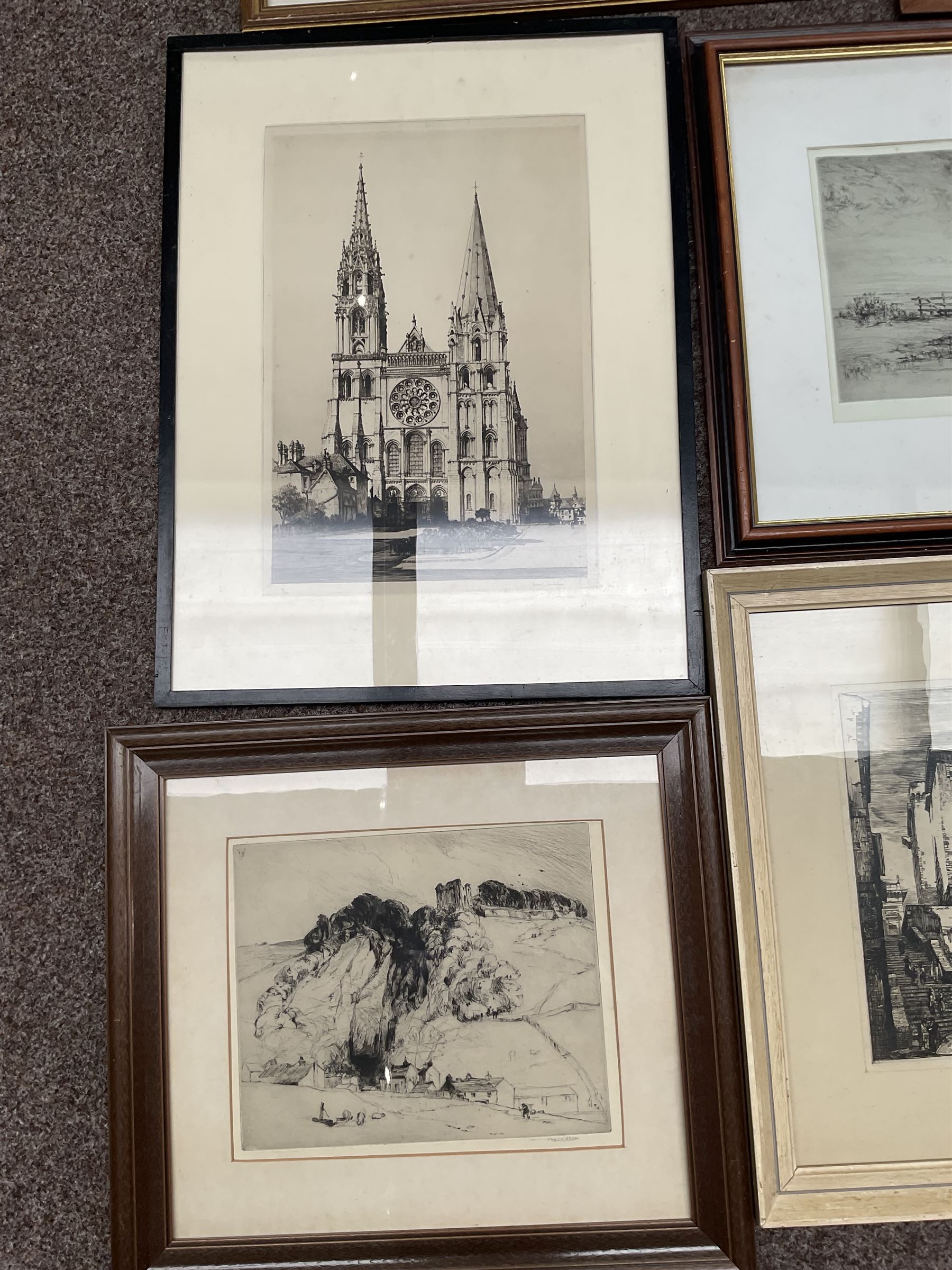 Collection of etchings, artists including Frank Short, Leonard Russell Squirrell, Malcolm Osbourne, Alfred Bentley, Samuel Chamberlain, Sidney Tushingham, Hedley Fitton, etc (16)