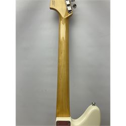 Mexican Fender Jaguar electric guitar with Humbucker pick-ups and tremolo arm, serial no.MX16741977, L101cm; in soft carrying case