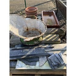 Painted Tin bath, wooden posts, marble f