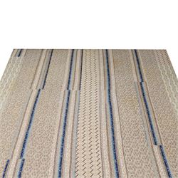 Handmade large patchwork quilt bedspread made up of individual squares of multi-coloured cottons and backed in a cream cotton, 243cm x 284cm 