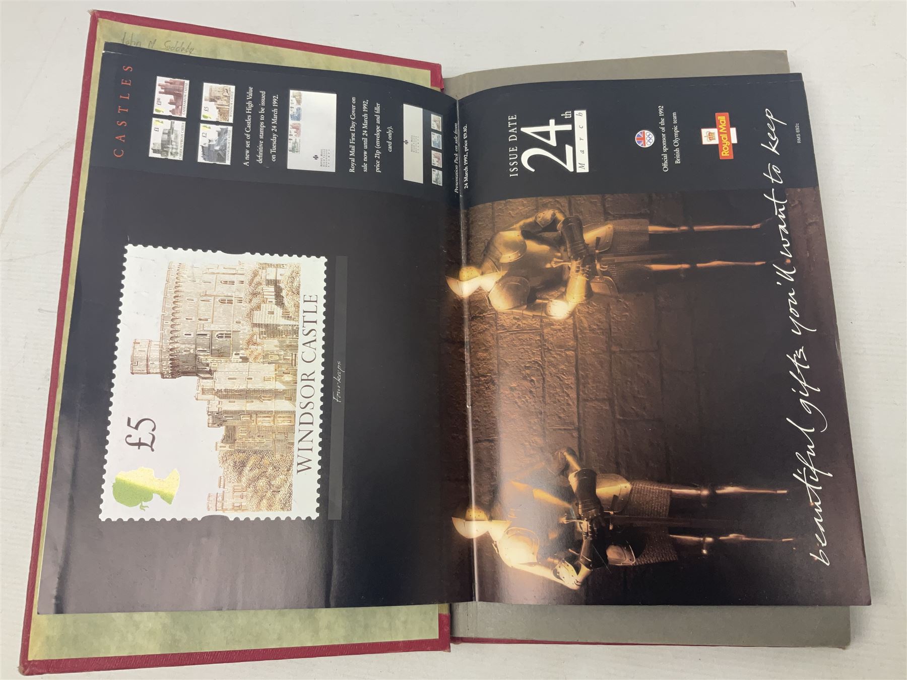 Royal Mail advertising cards, displaying upcoming commemorative issues, for use in post offices, housed in a single album