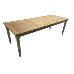 Neptune Furniture - 'Suffolk' oak dining table, pull-out extending top with two additional leaves, on turned supports, in grey paint and wax finish 