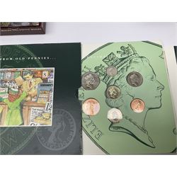 Commemorative and other coinage, including various Queen Elizabeth II 'London 2012 sports collection' fifty pence coins on cards, commemorative crowns, Millennium 2000 'Time Capsule' coin set, channel islands old round one pound coins, part sets etc
