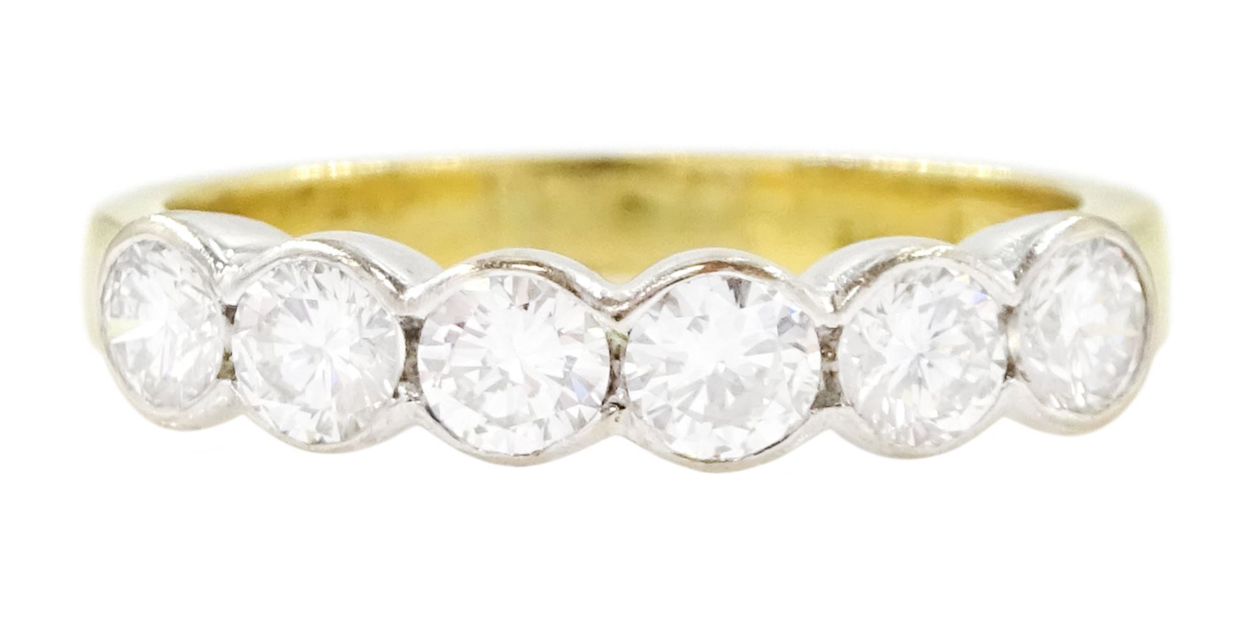 18ct gold diamond half eternity ring, channel set with six round brilliant cut diamonds, London 1998, total diamond weight approx 0.80 carat