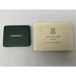 British Virgin Islands 1974 proof coin set and Guernsey 1966 four coin set, both with cases