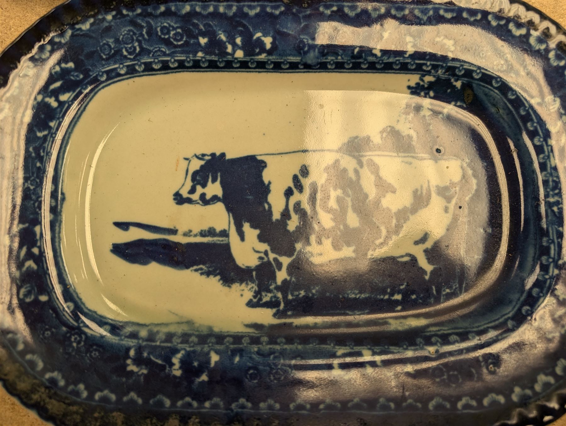 Elizabeth Bailey earthenware jug and plate, decorated with mice, together with a Victorian Ware blue and white cow plate