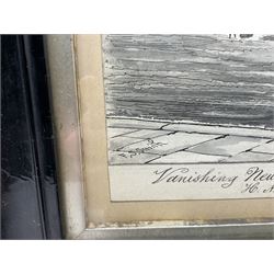 Frederick Schultz Smith (Hull 1860-1925): 'Vanishing Newland' - Hull Street Scene, monochrome watercolour and ink signed, titled extensively inscribed and dated 1908 along the bottom edge 22cm x 40cm 
Notes: Born in Worthing, Sussex in 1860, F S Smith came to Hull as a small child and lived most of his life in the old St. John's Wood area in west Hull; he was still drawing in his sixties shortly before his death in 1925. Much like his near contemporary and fellow Yorkshire artist Albert Thomas Pile (1882-1981), his drawings are visual 'snapshots' in time, often produced to record buildings that were due to be demolished. Smith was commissioned to produce around three hundred drawings for C E Fewster, a paint maker in Hull who collected historical records. Some were also used as illustrations in books and newspapers, such as the Eastern Morning News, whilst others were sold to the owners of premises which he had drawn.