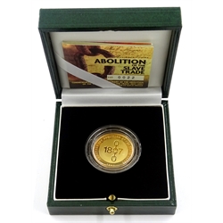 Royal Mint gold proof two pound coin, 'Abolition of the Slave Trade', cased with certificate  
