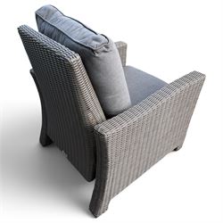 Kettler - Palma rattan garden reclining lounger chair, of high-back and square form with reclining and extending foot-rest function, with loose seat cushions and protective cover