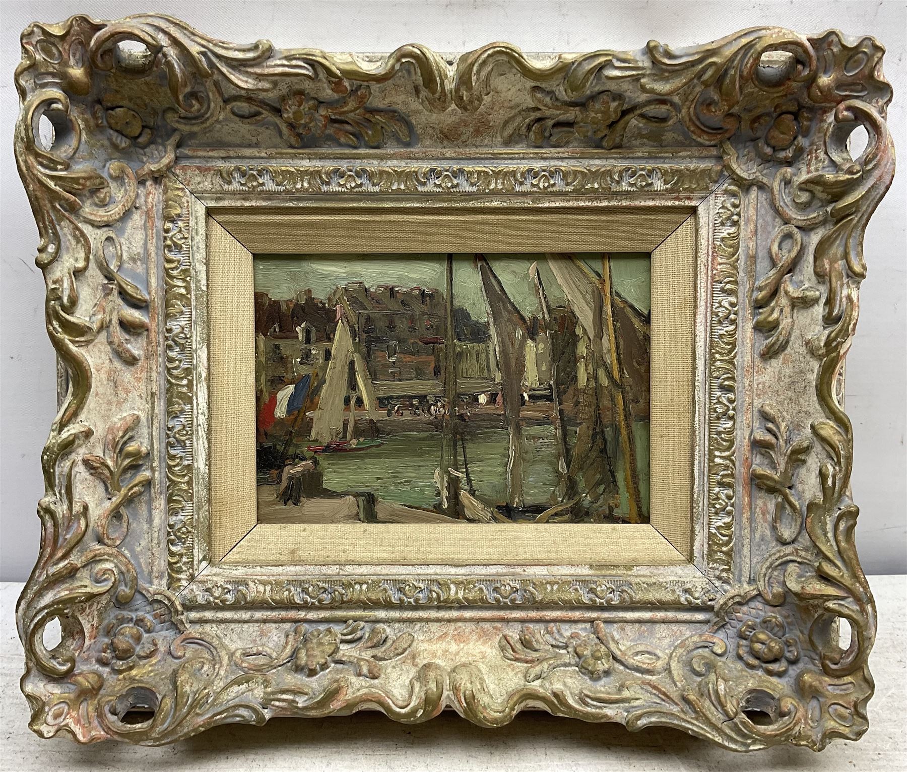 Alexander Jamieson (Scottish 1873-1937): A French Quayside, oil on panel unsigned 12cm x 18cm