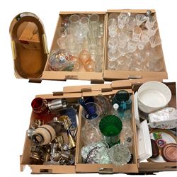 Large collection of glassware and ceramics, including Aynsley, Crista; D'Arques etc in five boxes 