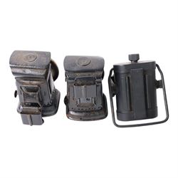 Bicycle lamps and similar, including three WWII black out lanterns, two by Joseph Lucas Ltd, the other by H.M & Co Ltd, all with broad arrows, three further Lucas bicycle lamps including two oil lamps and a carbide lamp