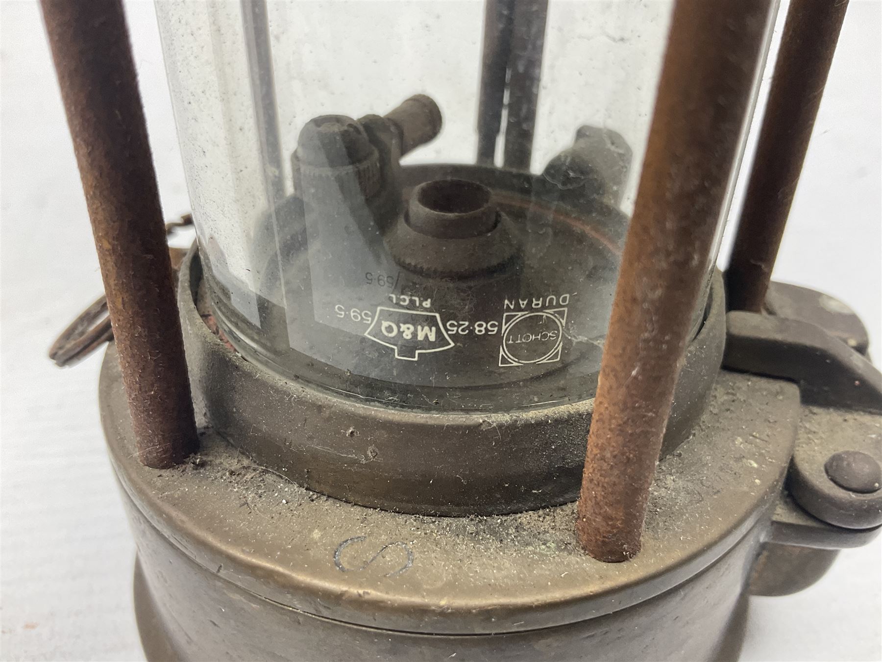 Miners Lamp The Protector, Eccles no 3533, with engraved plaque, H26cm