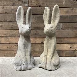 Pair cast stone garden sitting Woody Hares