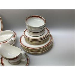 Royal Worcester Beaufort pattern tea and dinner wares, including seven dinner plates, eight side plates, thirteen dessert plates, six bowls, eight soup bowls, sauce boat on stand, cake plate, covered tureen, coffee pot, milk jug etc (51) 