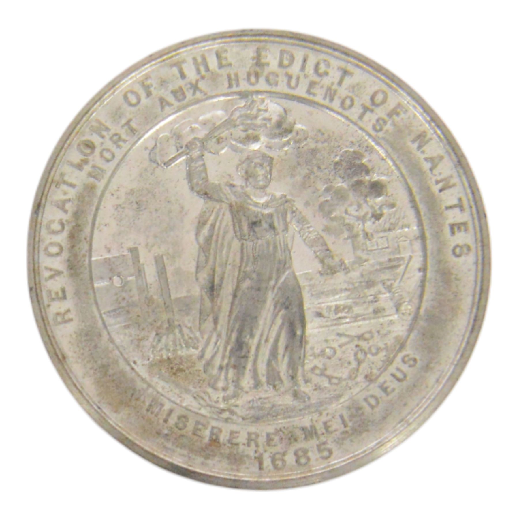 Victorian medal commemorating the 200th Anniversary of the Revocation of the Edict of Nantes in 1885, in Elkington & Co case