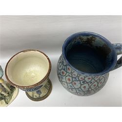 Collection of studio pottery, including John Egerton cup, Enchanted Ceramics snail, Rita Thomson mushrooms etc