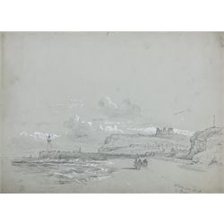 George Balmer (British 1806-1846): 'Whitby from the North' & 'Scarborough Misty Morning', pair pencil highlighted in white on grey paper signed and titled with annotations 26cm x 37cm (unframed) (2)