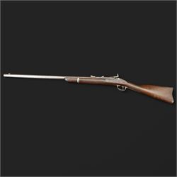 Springfield single shot service rifle, 1866 Allin conversion trapdoor model, 50-70 Cal, the lock marked 1864 with eagle and 