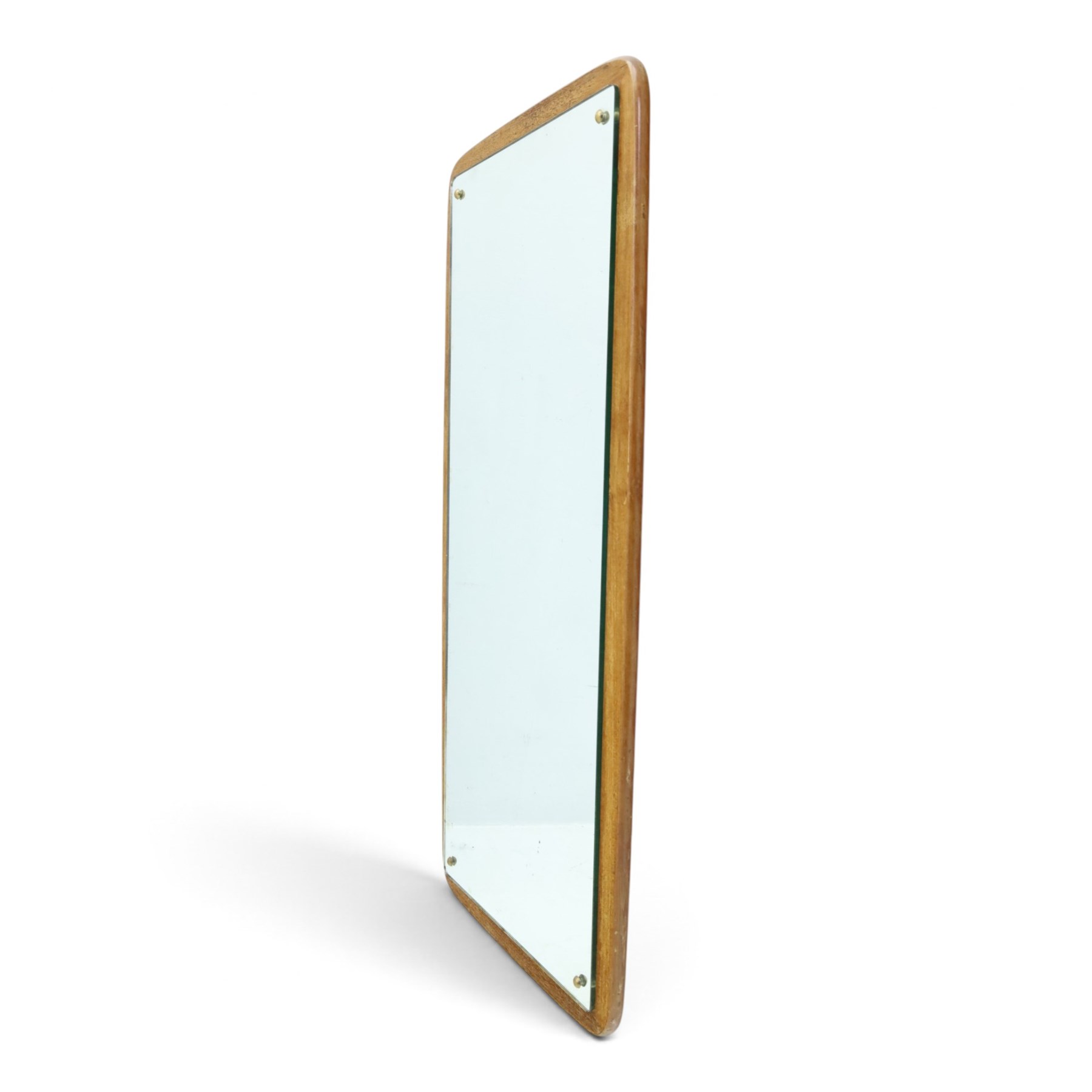 Danish mid-20th century teak framed mirror, rounded rectangular frame with mirror plate