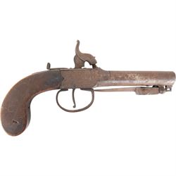 19th century percussion hammer action pocket pistol with sprung bayonet, with 8cm (3.5