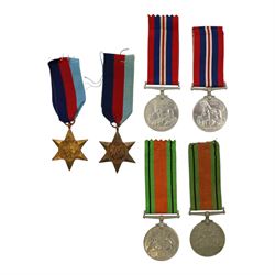 WWII British medals comparing two War medals, two defence medals and two 1939-45 Stars  