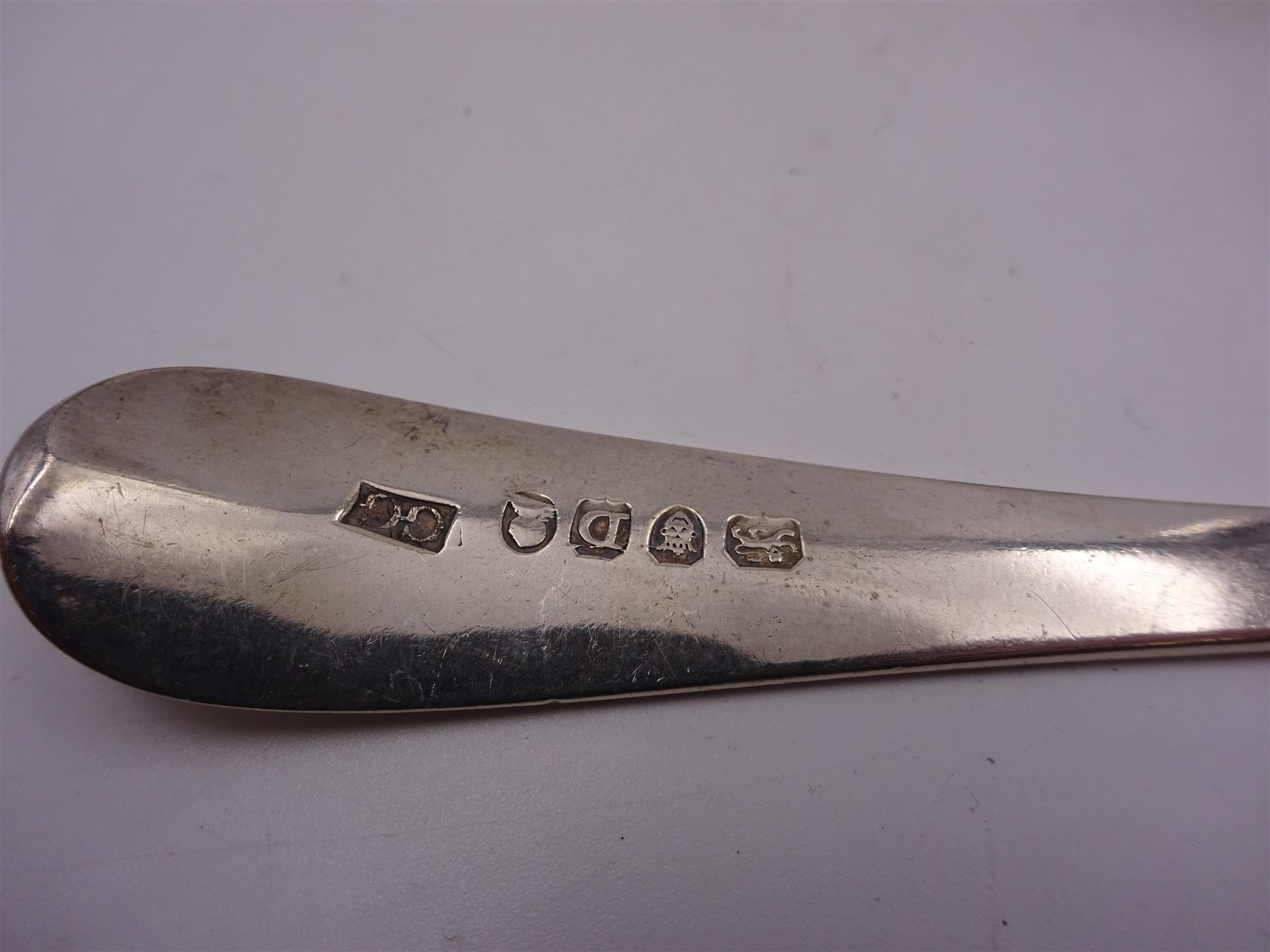 Georgian and later flatware, including two serving spoons, with later struck berry bowls, King's pattern teaspoons, mustard spoons, etc, all hallmarked 