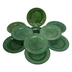 Ten majolica leaf design plates, including Davenport examples, D22cm 