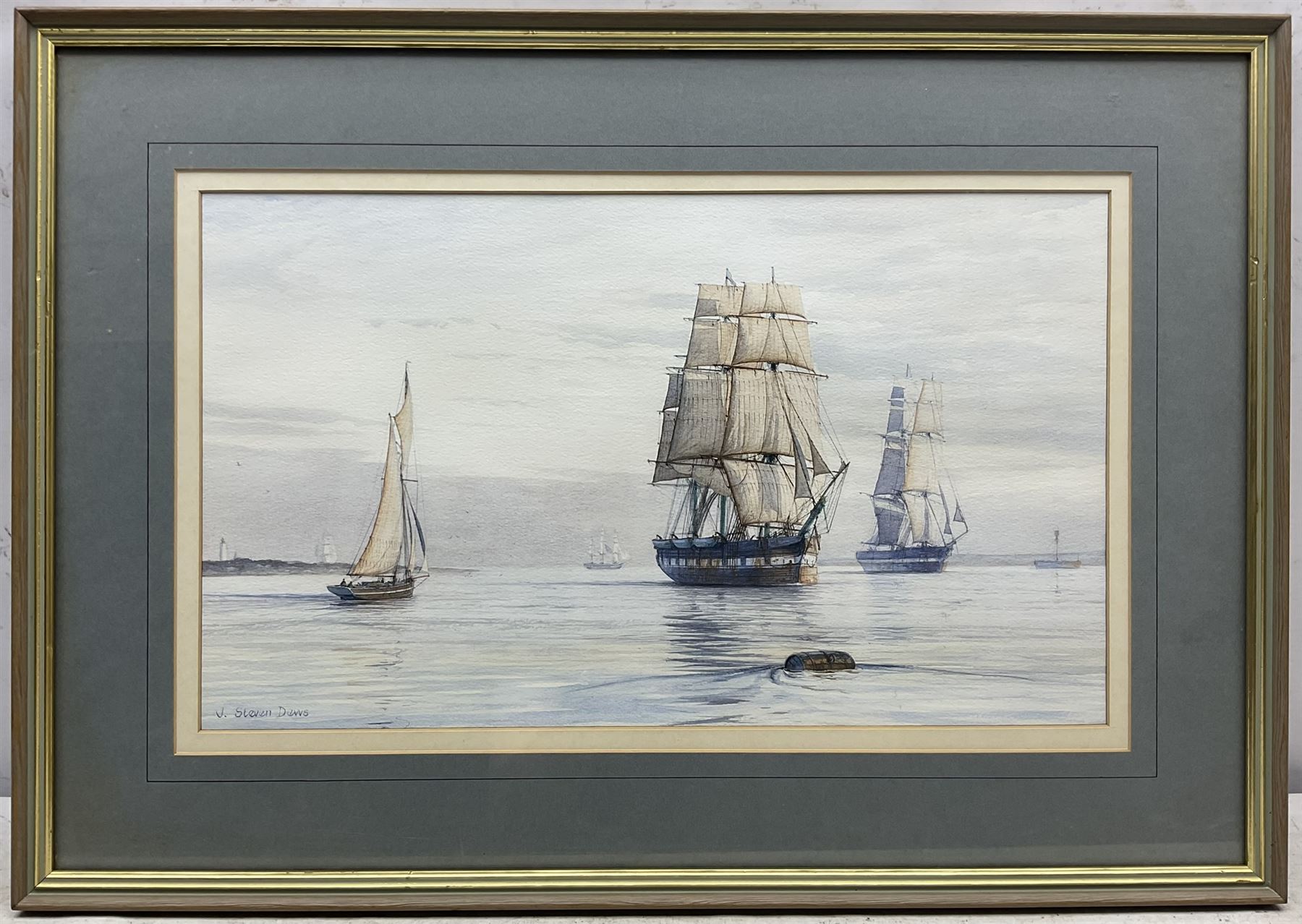 John Steven Dews (British 1949-): 'Hull Whaler passing Spurn Head', watercolour signed, titled and dated '82 on label verso 27cm x 45cm 
Provenance: private East Yorkshire collection; with E Stacy-Marks, Eastbourne, label verso