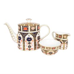 Royal Crown Derby tea set, comprising teapot, milk jug and open sucrier, teapot H20cm 