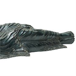 Late 20th century bronzed figure of a reclining buddha L64cm