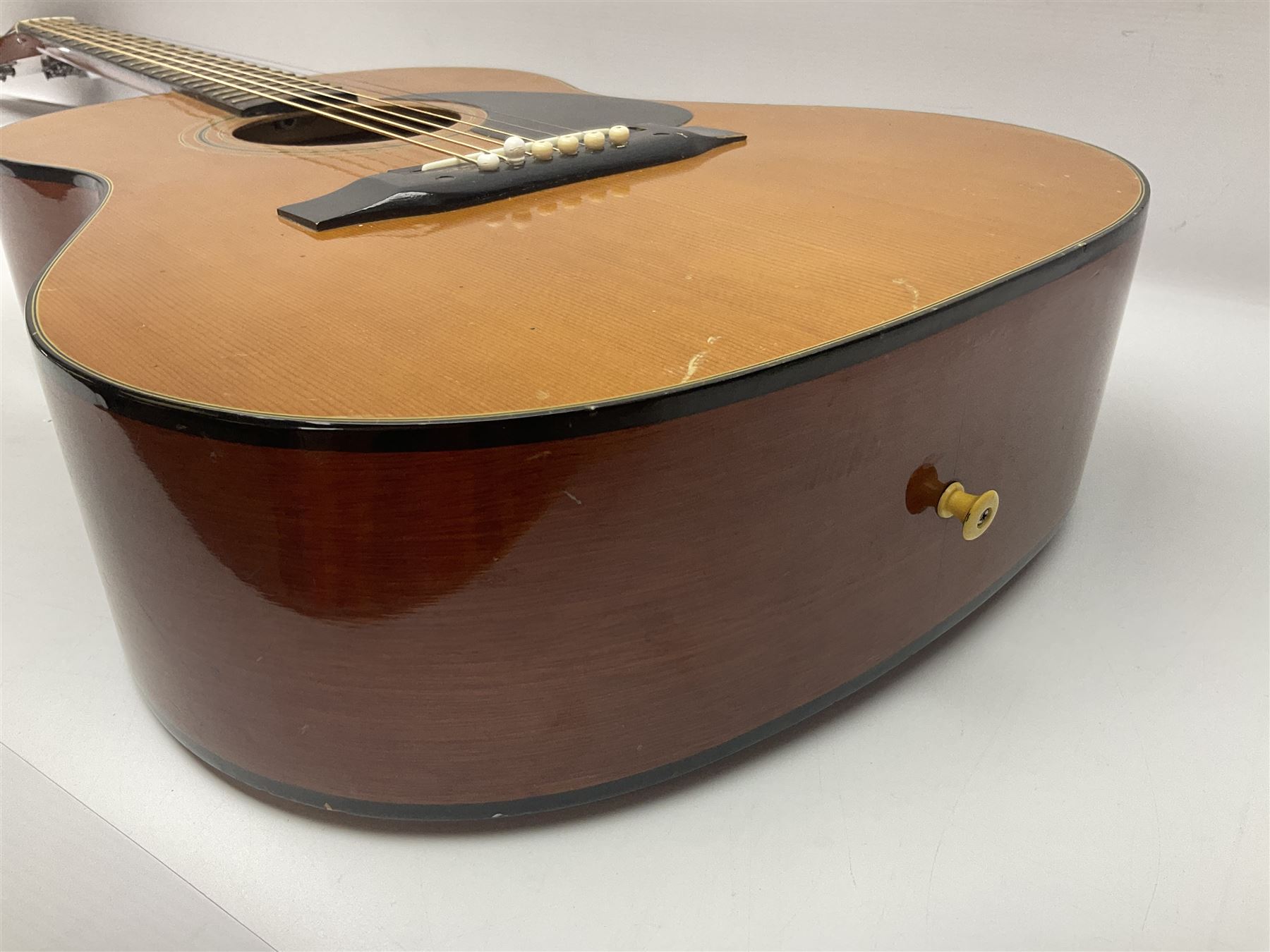 Harmony Model H6360 acoustic guitar in mahogany with spruce top, L103cm overall; and 1970s B&M (Barnes & Mullins) Concert Grande acoustic guitar, L101.5cm overall; each in hard carrying case (2)