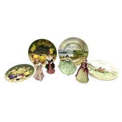 Four Frank Reynolds figures of ladies together with five plates painted by the same artist
