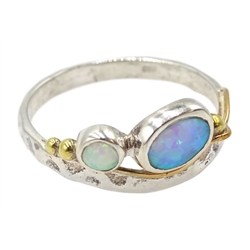 Silver two stone opal ring, stamped 925