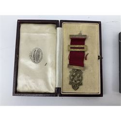 Group of predominantly Masonic Jewels of Office, to include silver, and silver gilt and enamel examples, mostly 1950's and 1960's in date, etc. 