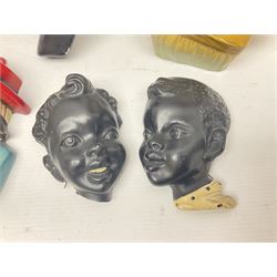 Art Deco plaster female bust, marked Arnova 353, together with a collection of wall masks 