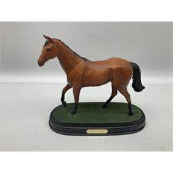 Beswick 'Mill Reef' horse figure, on a wooden plinth together with Beswick Ware horse figure 'Red Rum' on wood plinth, both with printed mark beneath