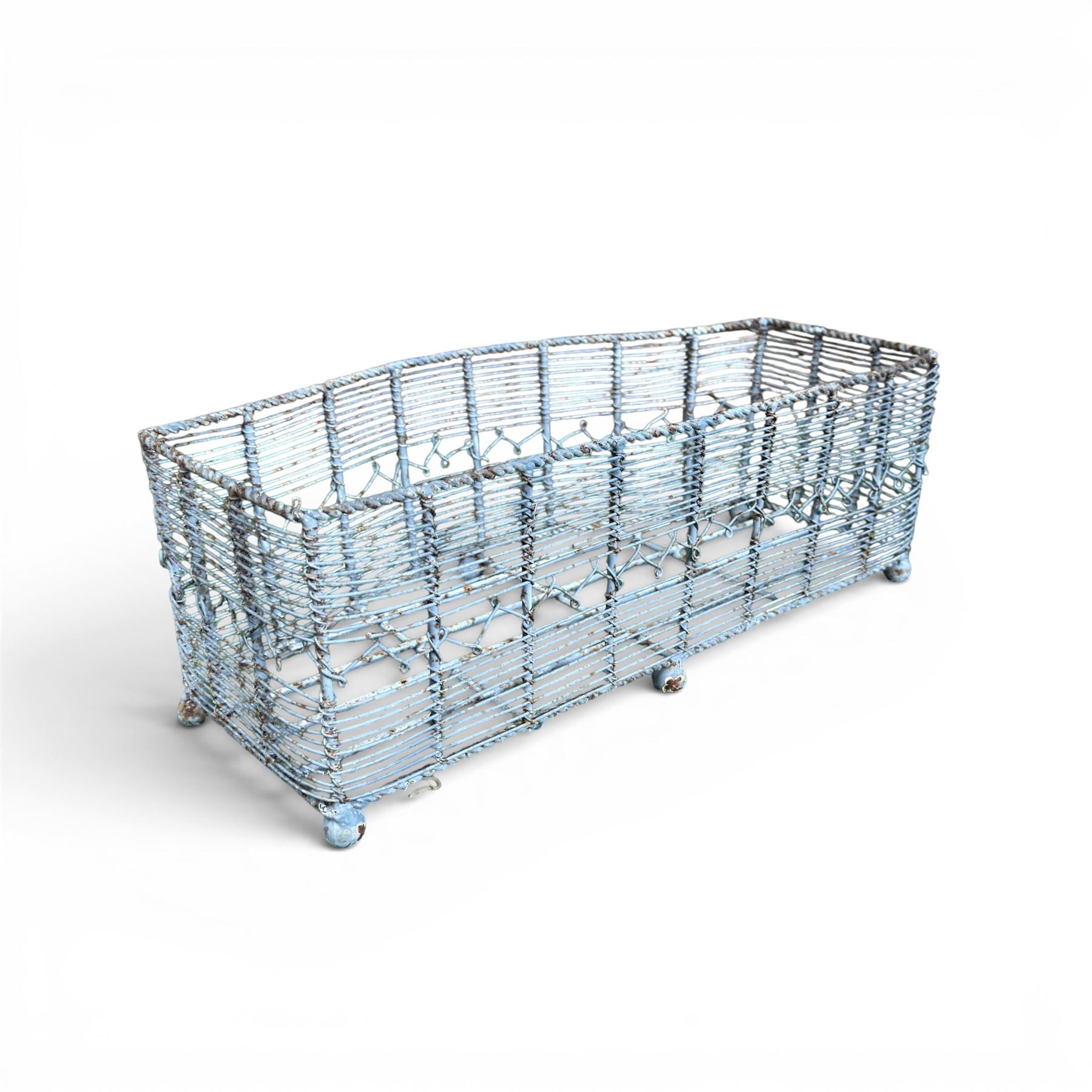 Eight small painted wirework garden planters, painted in antique white and grey finish