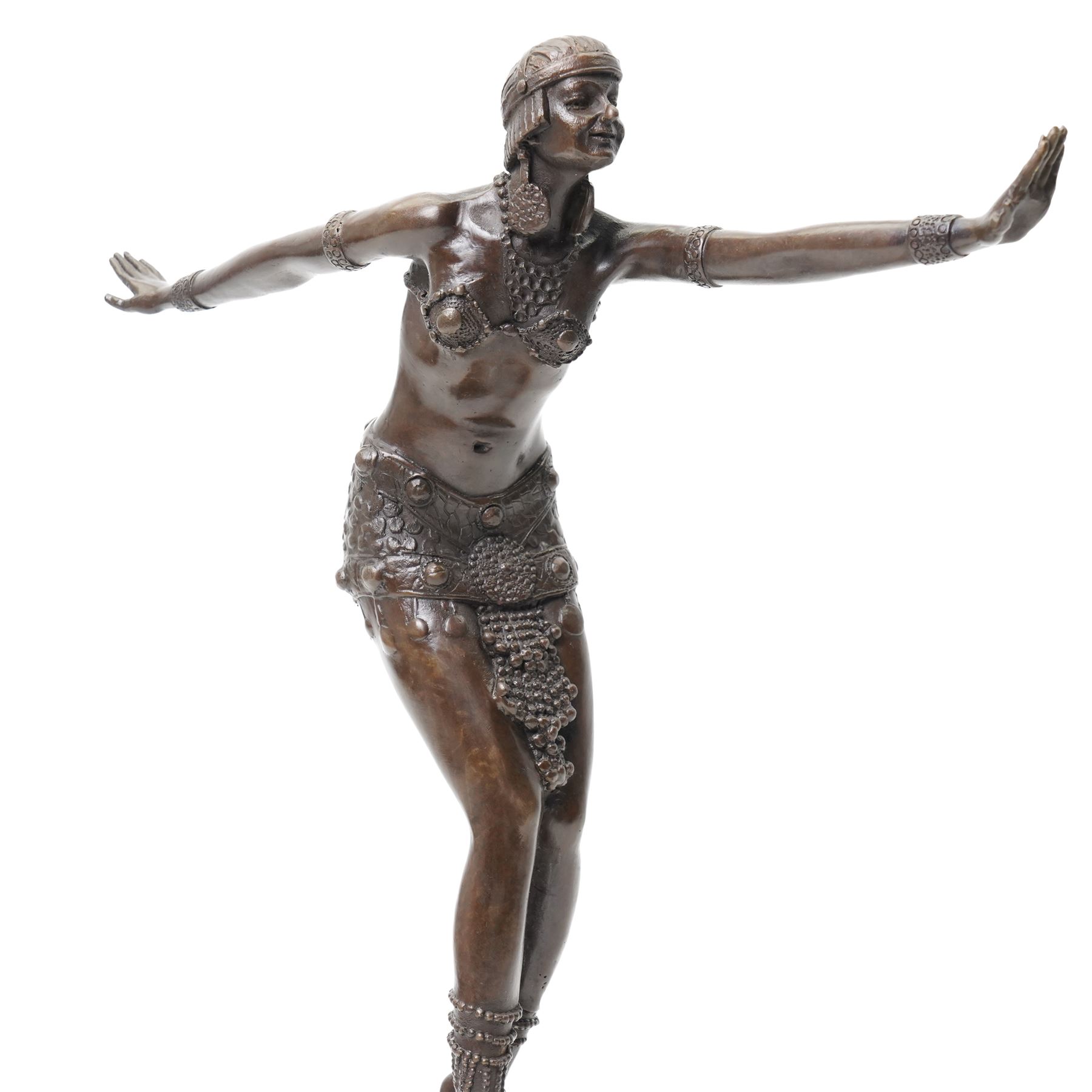 After D H Chiparus - Art Deco style bronze figure of an Egyptian dancer on stepped marble plinth H48cm