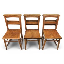 Country pine draw leaf table, bench seat and six chapel chairs, the top of plank construction, with two frieze drawers, additional leaves extending to 320cm, with bench seat and six elm chapel seats
