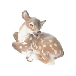 Five Royal Copenhagen figures, including Mare and Foal no.698, Goat and Kid no. 4744, Fox and Cubs no.1788