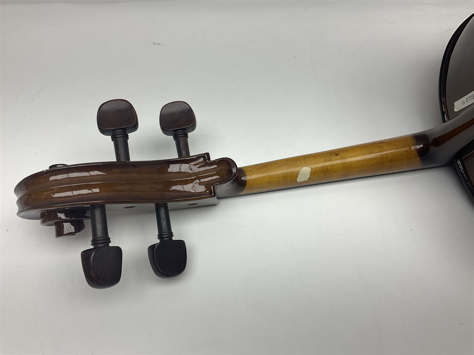 Stentor Student I quarter-size cello with 59.5cm two-piece maple back and ribs and spruce top; bears maker's label with serial no.M076096 L95.5cm overall; in Stentor soft carrying case with bow