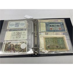 World banknotes, including Queen Elizabeth II The States of Jersey one pound 'DB202703', five pounds 'BB527762' and ten pounds 'AB651481', reserve bank of New Zealand two dollars '1L3 741894', King George V Straits Settlements one dollar 1st January 1935 'F/83 28924', various Bank of England notes etc, housed in two ring binder albums
