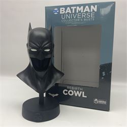 Eaglemoss Batman Universe Collector’s Bust ‘Rebirth Cowl’ with ten further Batman boxed and loose vehicles, figures and collectables to include Metals Die-Cast, Mattel, Hot Wheels etc, in two boxes
