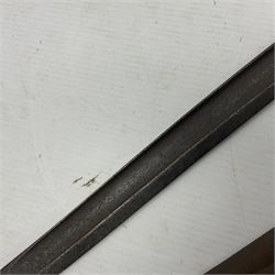 WWI Remington Pattern 1913 bayonet, the 43cm fullered blade with various marks to the ricasso including date code 11 16; in leather covered scabbard with various stamps including JWB 17 L58cm overall; and a French Model 1866 sabre bayonet (no scabbard)