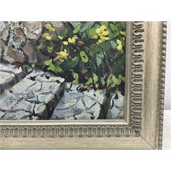 L Catherine (Continental 20th Century): Italian Cobbled Street, oil on canvas signed 90cm x 59cm 