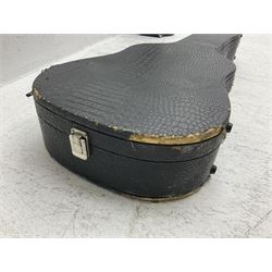 Three instrument cases - guitar hard case with simulated reptile skin finish; guitar soft case by Kinsman; and trombone hard case for slide trombone (3)